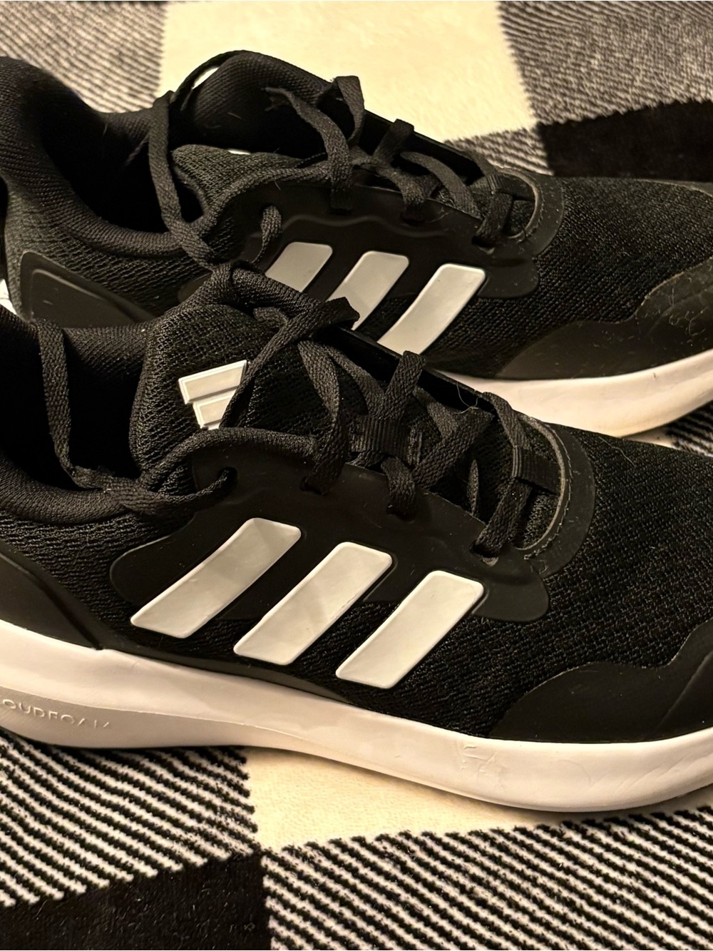 adidas Black Athletic Shoes with White Stripes Cloud Foam
